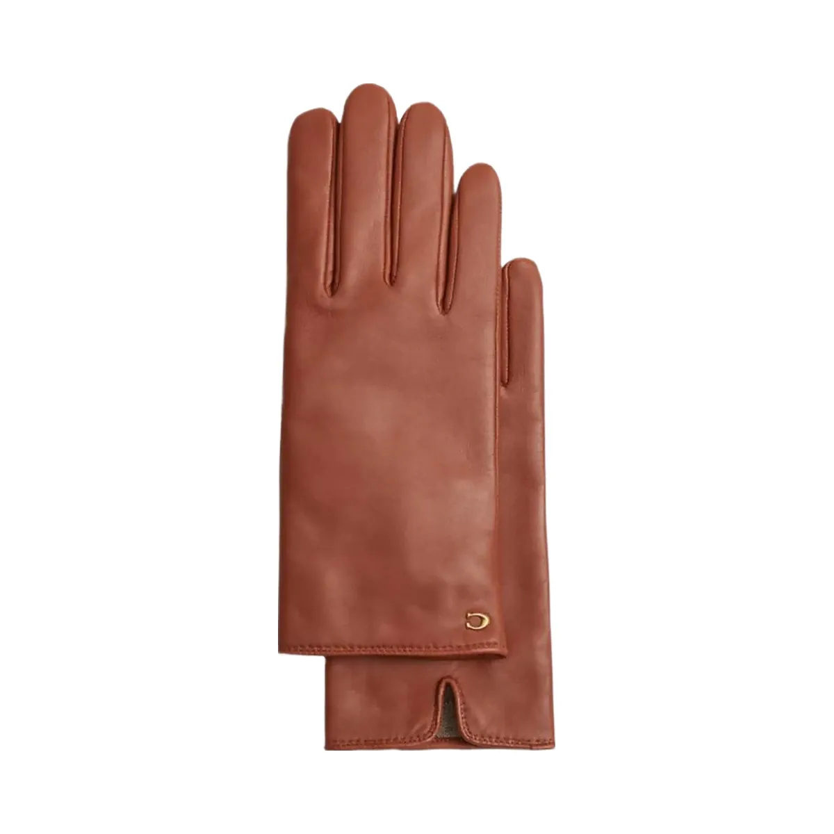 Coach Sculpted Signature Leather Tech Gloves Saddle