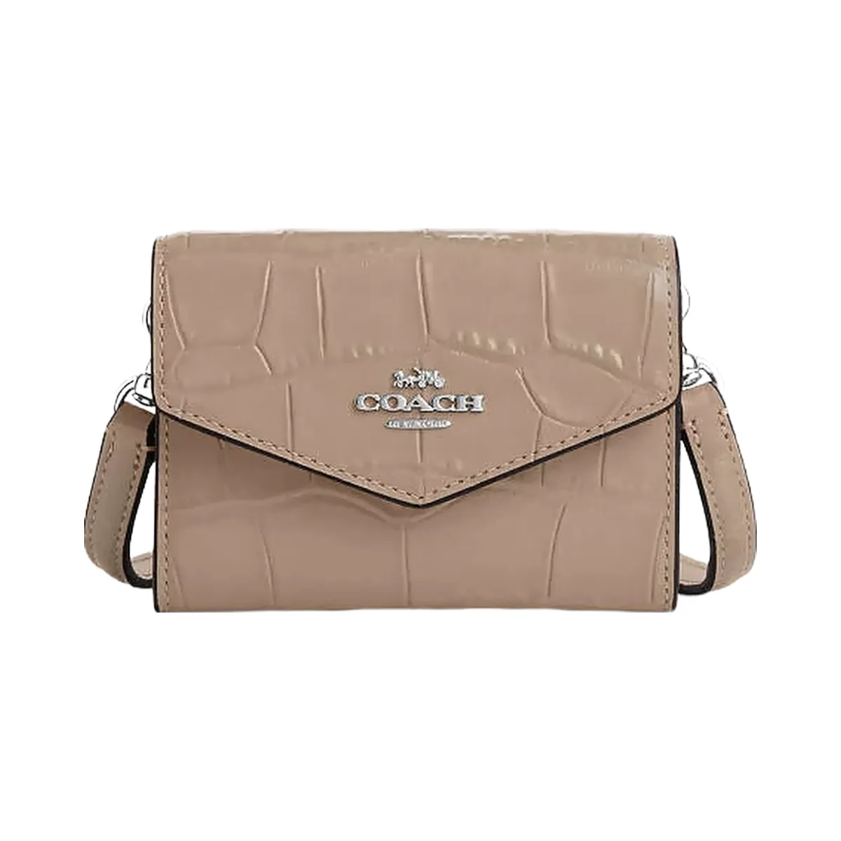 Coach Mini Envelope Wallet With Strap Embossed Crocodile-Silver-Stone