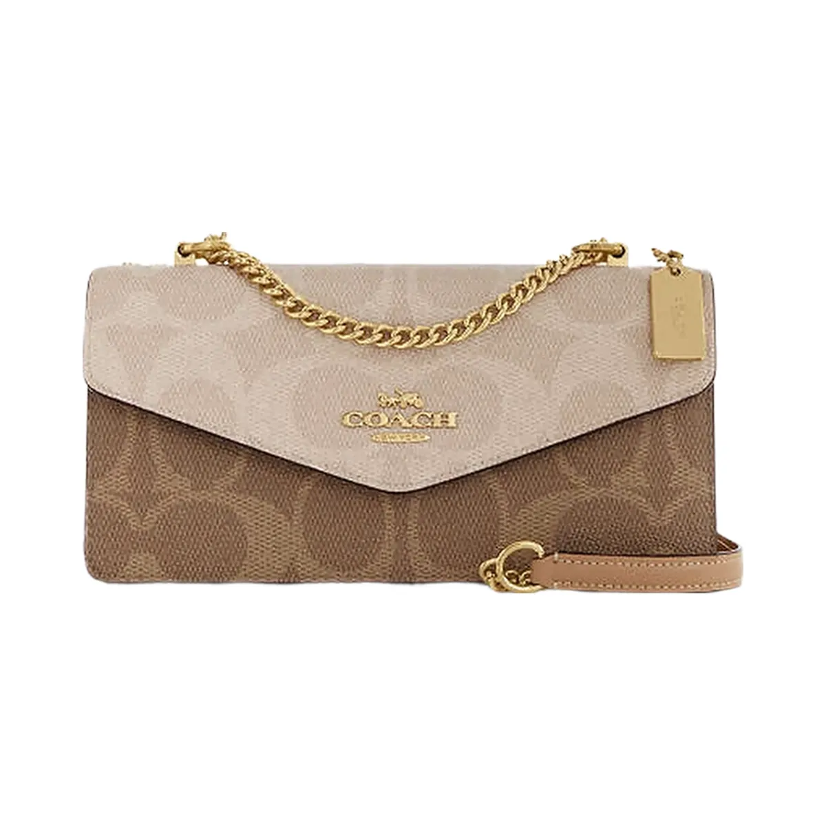 Coach Klare Envelope Crossbody Bag In Blocked Signature Canvas Signature Canvas-Gold-Sand-Tan