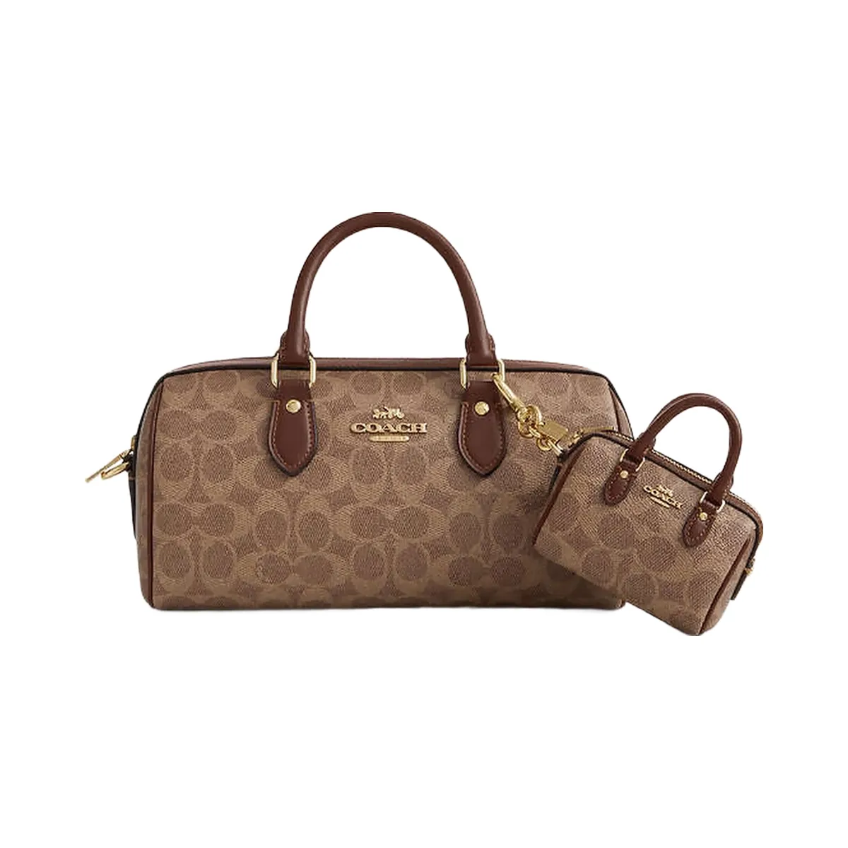 Coach Mini Rowan Bag Charm In Signature Canvas Signature Canvas-Gold-Tan-Brown