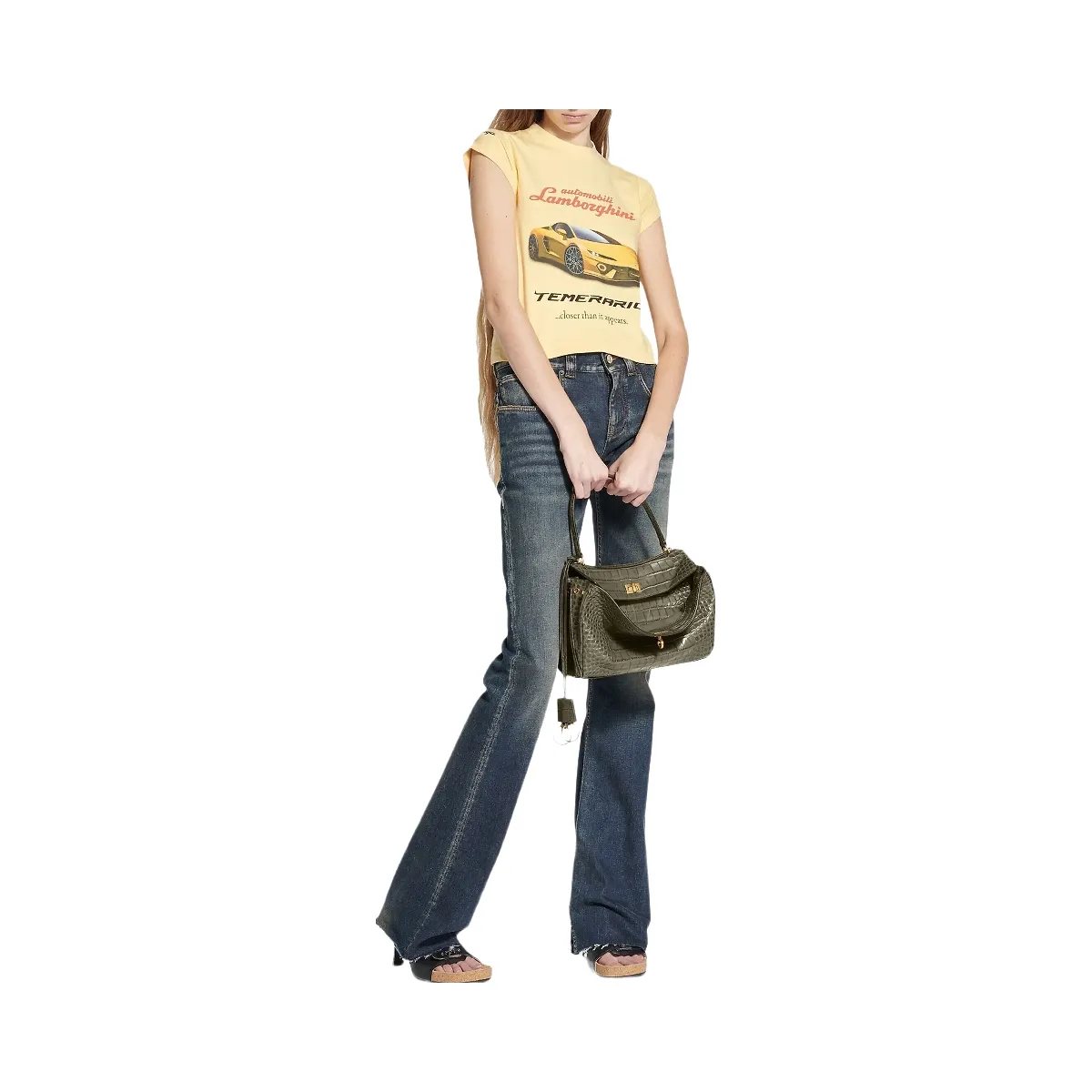 Balenciaga Rodeo Small Crocodile Embossed Shoulder Bag