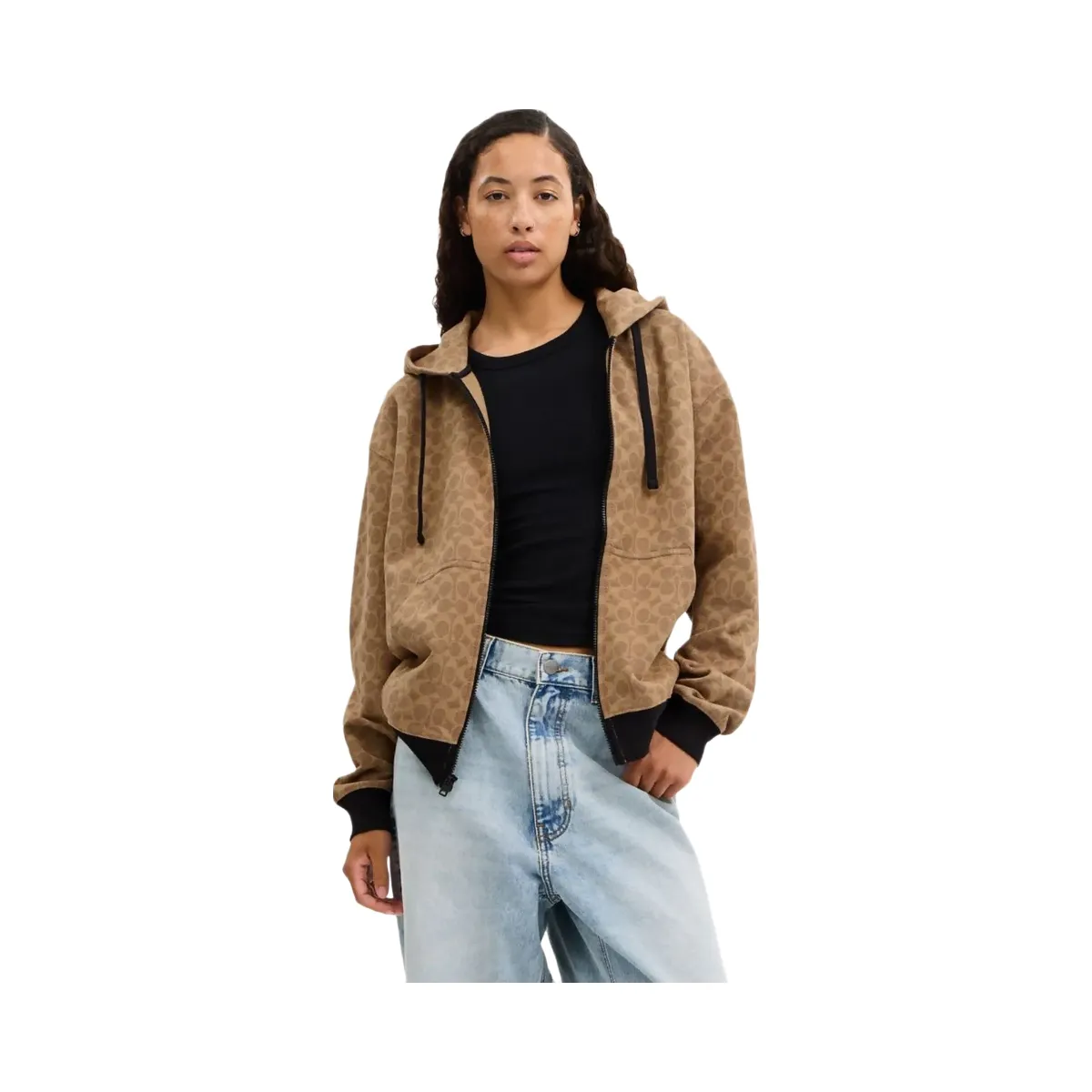 Coach All Over Signature Zip Hoodie In Organic Cotton Tan Signature