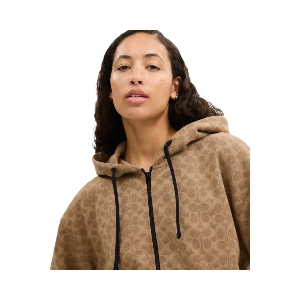 Coach All Over Signature Zip Hoodie In Organic Cotton Tan Signature
