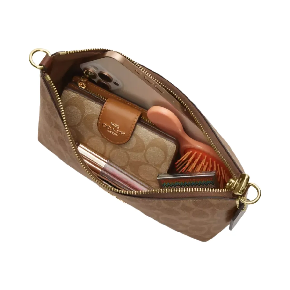 Coach Caitlin Shoulder Bag In Signature Canvas in Gold Tan Brown