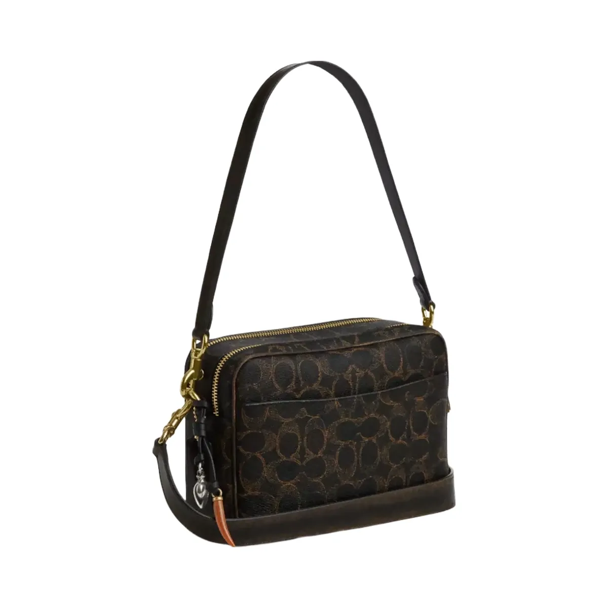 Coach Carey Crossbody Bag In Loved Signature Canvas With Charms in Gold Brown