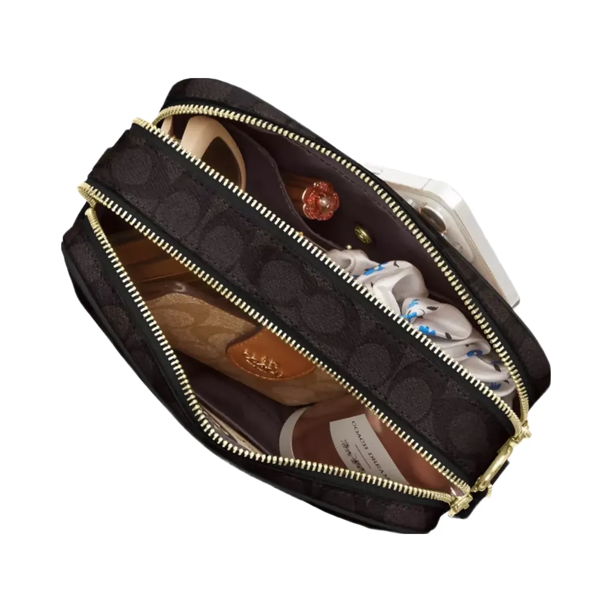 Coach Carey Crossbody Bag In Signature Canvas in Gold Walnut Black
