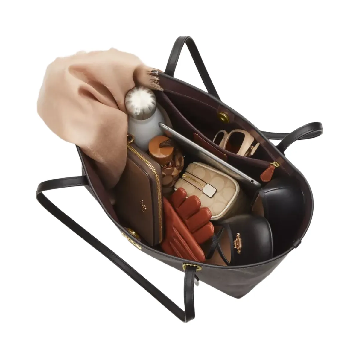 Coach City Tote Bag In Signature Canvas in Gold Walnut Black