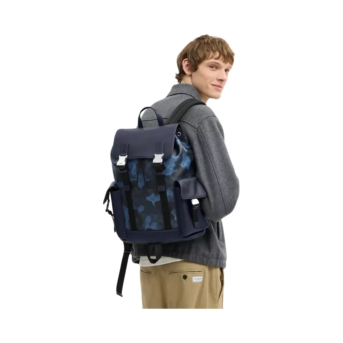 Coach Clark Backpack In Signature Camo Print in Silver Blue Multi