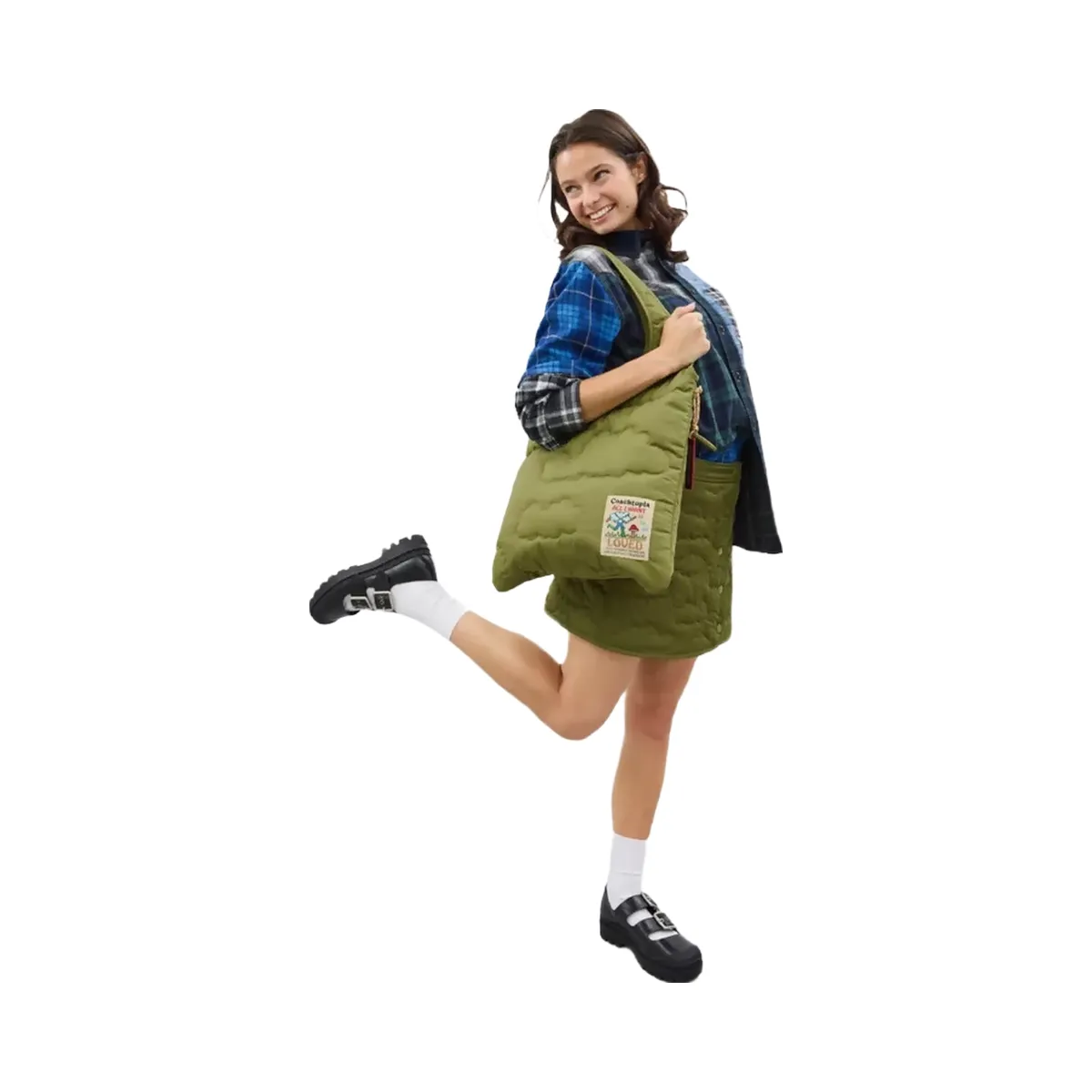 Coach Coachtopia Loop Flat Tote With Cloud Quilting in Olive Multi Cording