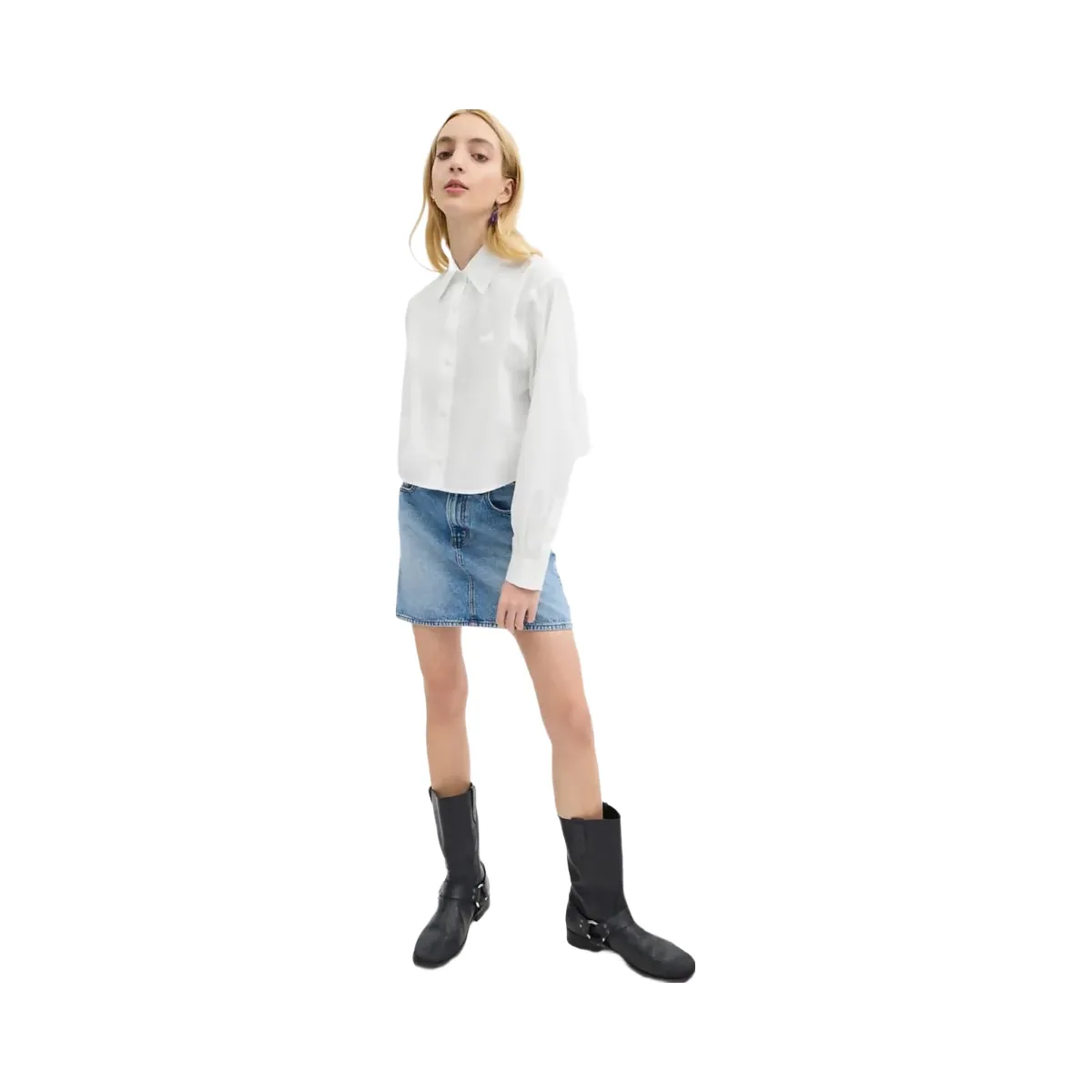 Coach Cropped Button Up Shirt White