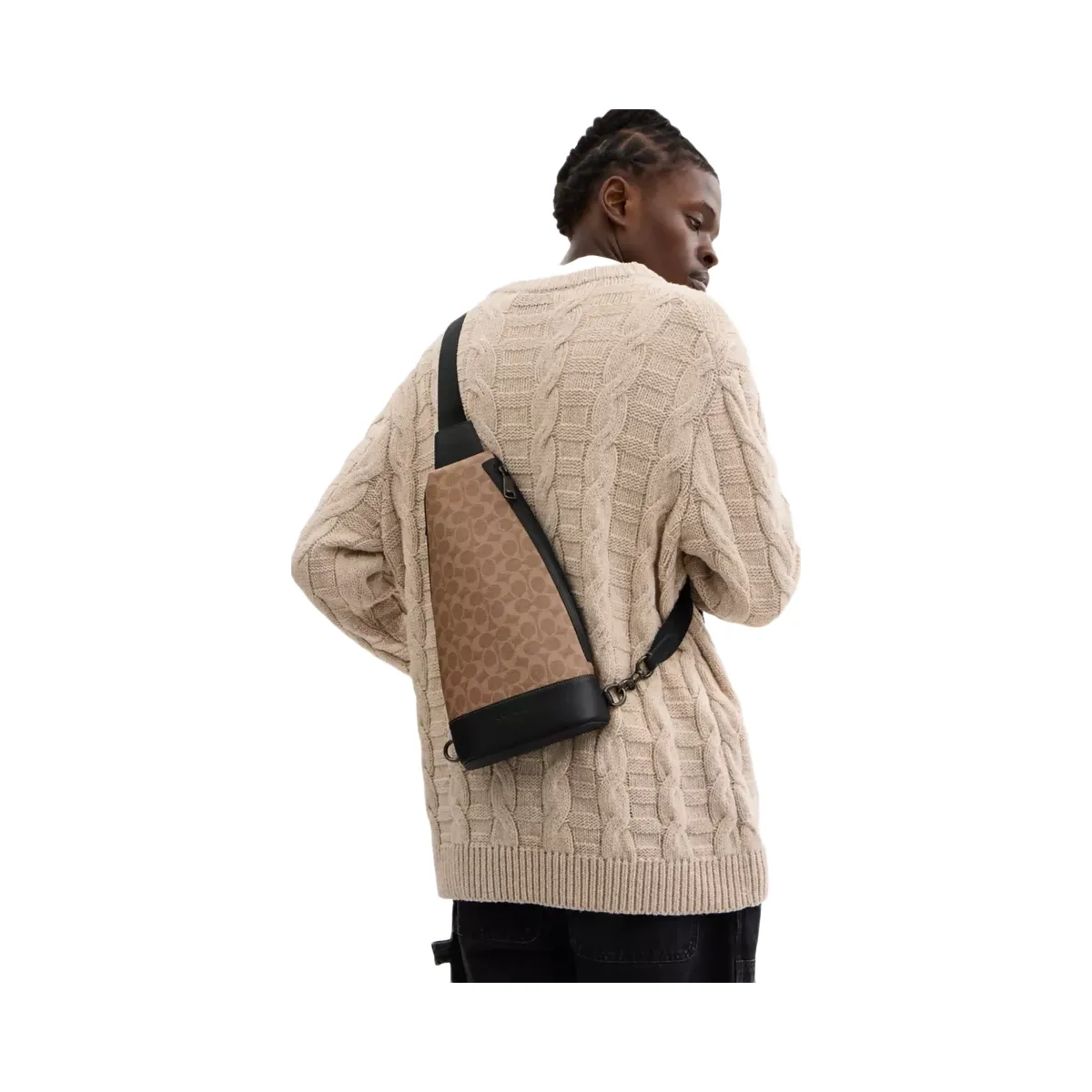 Coach Dominic Sling Pack In Signature Canvas in Gunmetal Tan Black