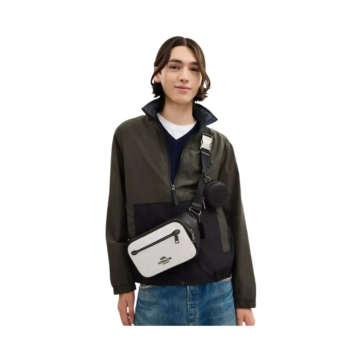 Coach Elias Belt Bag In Signature Canvas in Gunmetal Chalk Black