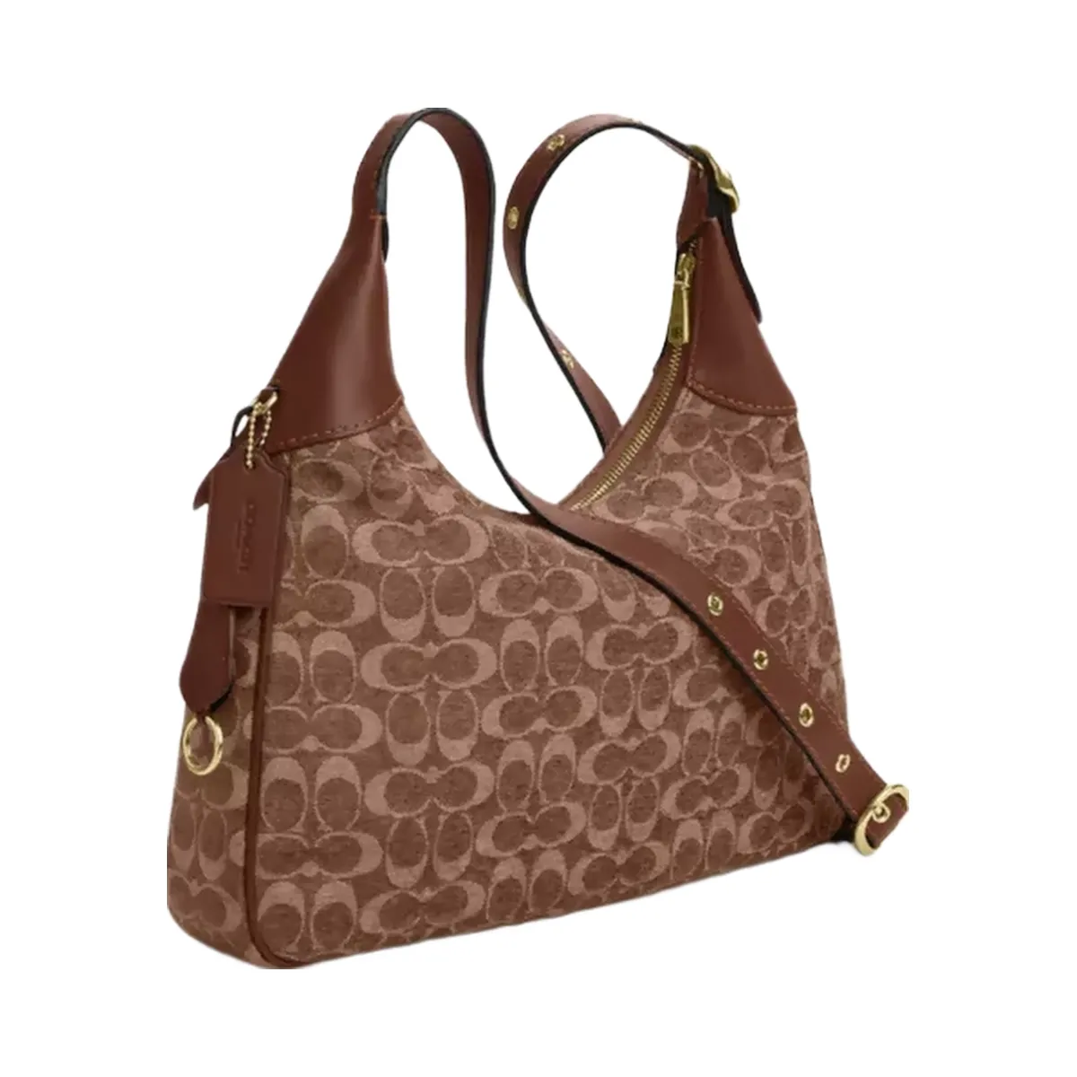 Coach Ella Shoulder Bag In Signature Chenille in Gold Light Khaki Vintage Brown