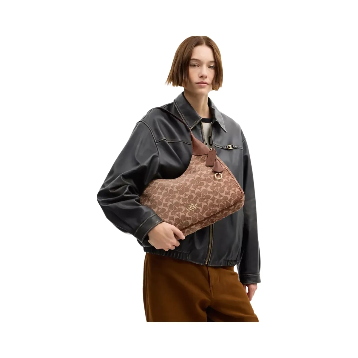 Coach Ella Shoulder Bag In Signature Chenille in Gold Light Khaki Vintage Brown