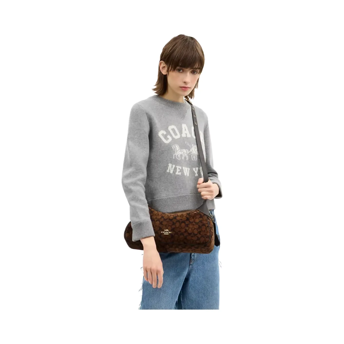 Coach Ella Small Shoulder Bag In Signature Chenille in Gold Truffle