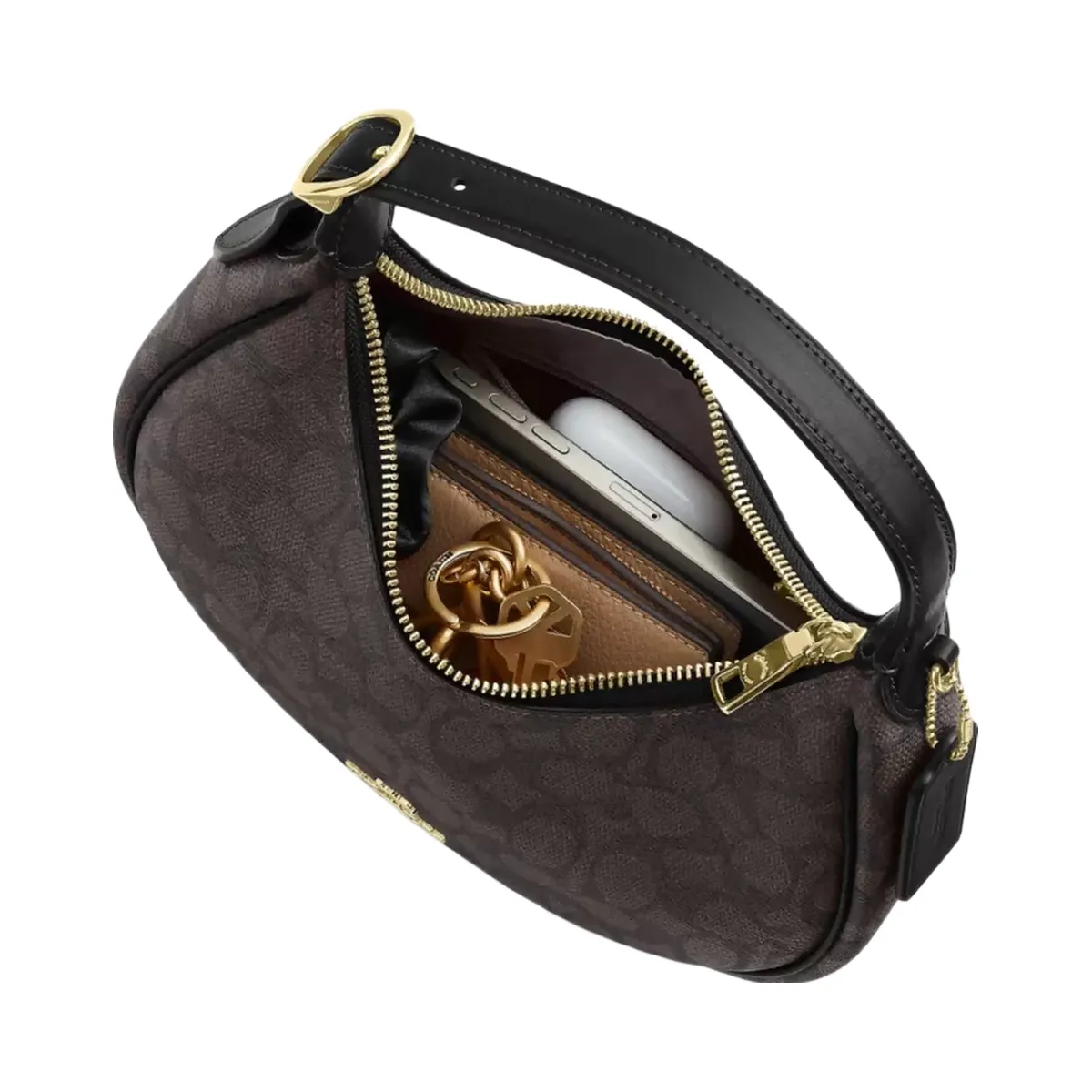 Coach Emily Shoulder Bag In Signature Canvas in Gold Walnut Black