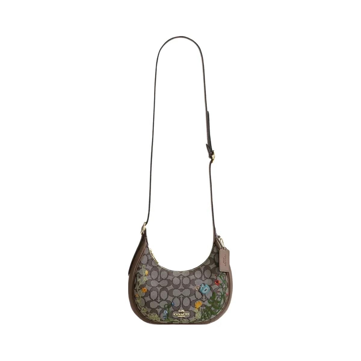 Coach Emily Shoulder Bag In Signature Jacquard With Floral Embroidery in Gold Oak Multi