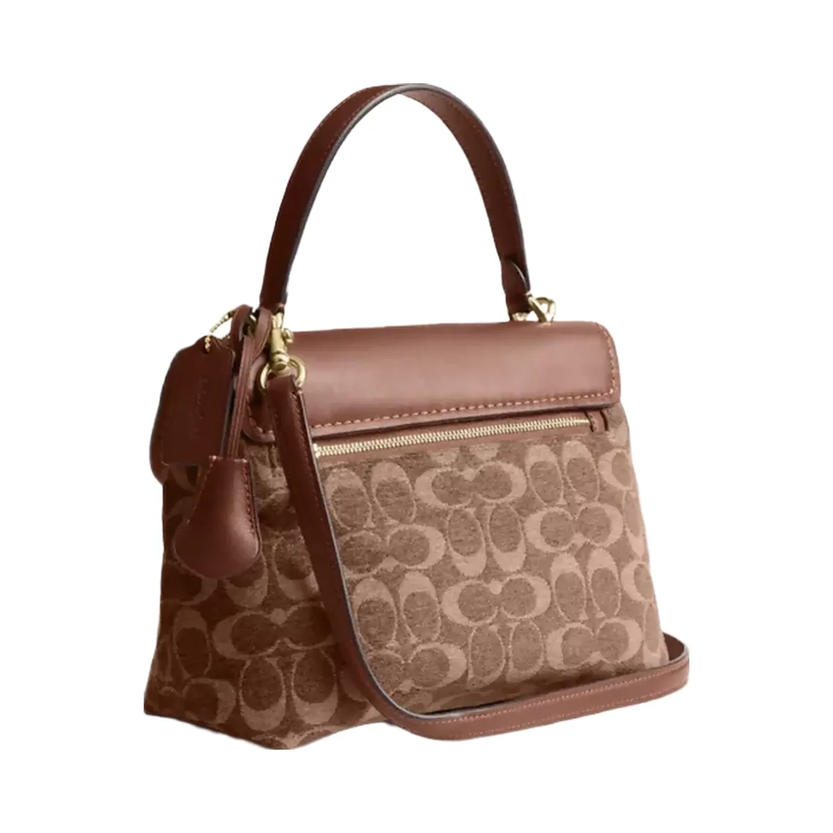 Coach Emory Top Handle Bag In Signature Chenille in Gold Light Khaki Vintage Brown
