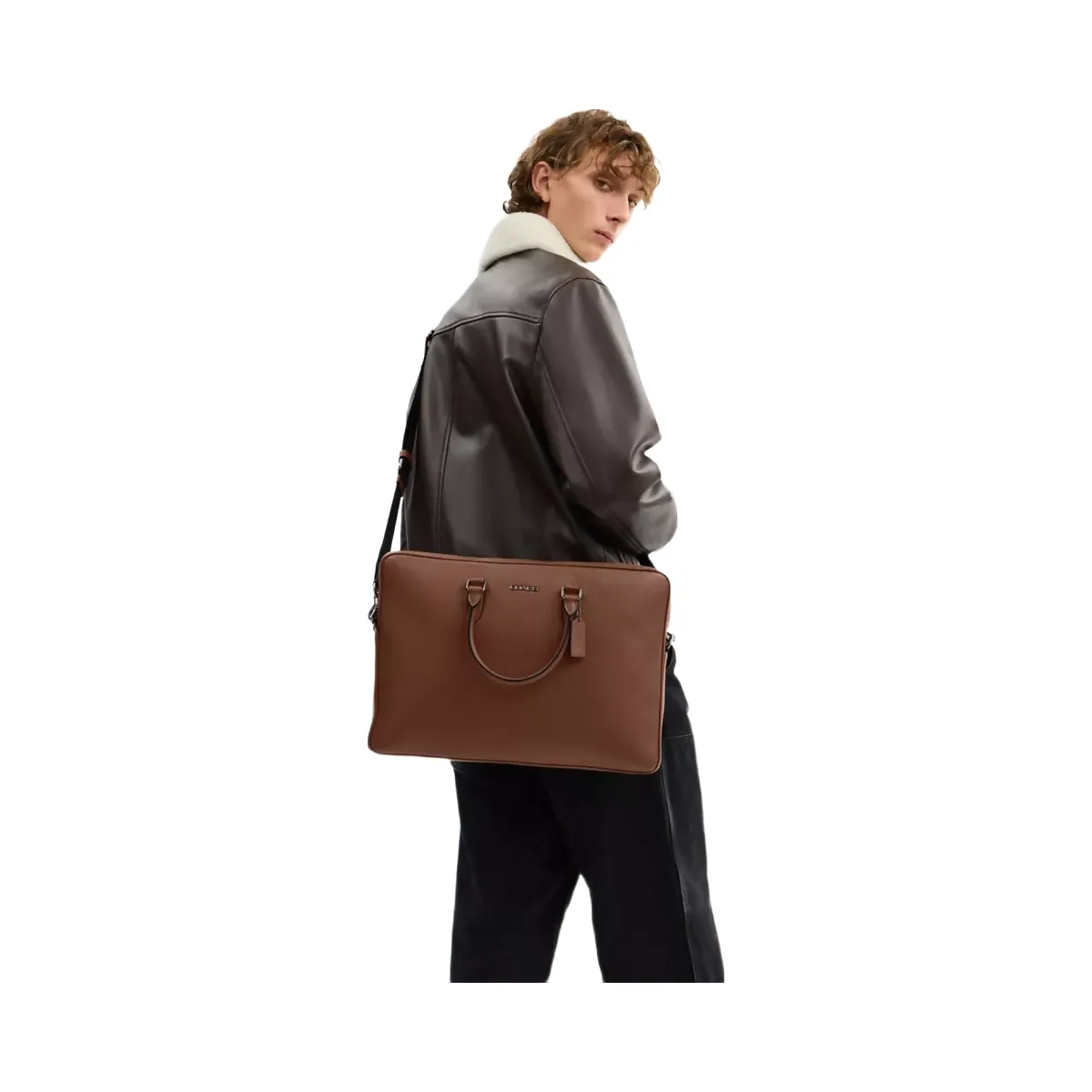 Coach Ethan Large Brief in Gunmetal Saddle