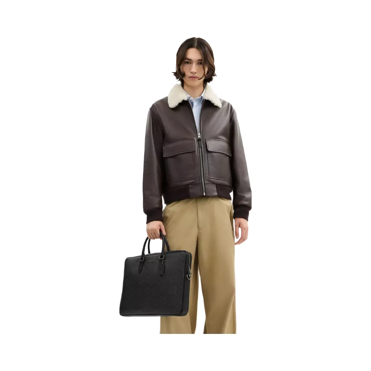 Coach Ethan Large Brief In Signature Canvas in Gunmetal Charcoal Black