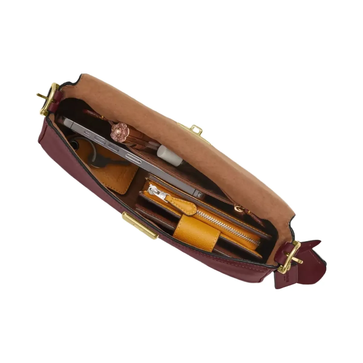 Coach Etta Small Flap Shoulder Bag in Gold Maroon