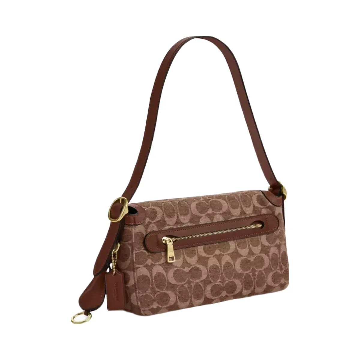 Coach Etta Small Flap Shoulder Bag In Signature Chenille in Gold Light Khaki Vintage Brown