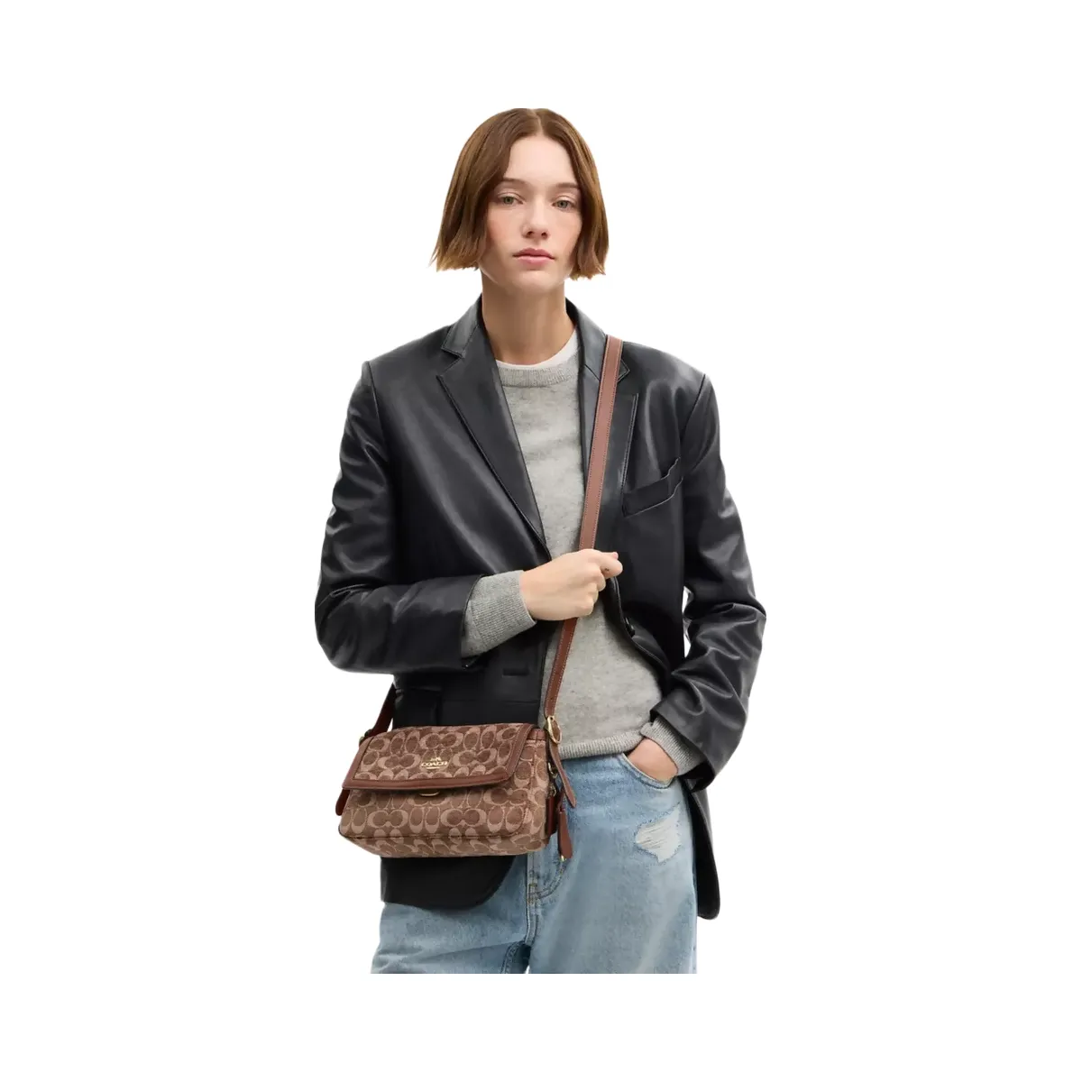 Coach Etta Small Flap Shoulder Bag In Signature Chenille in Gold Light Khaki Vintage Brown