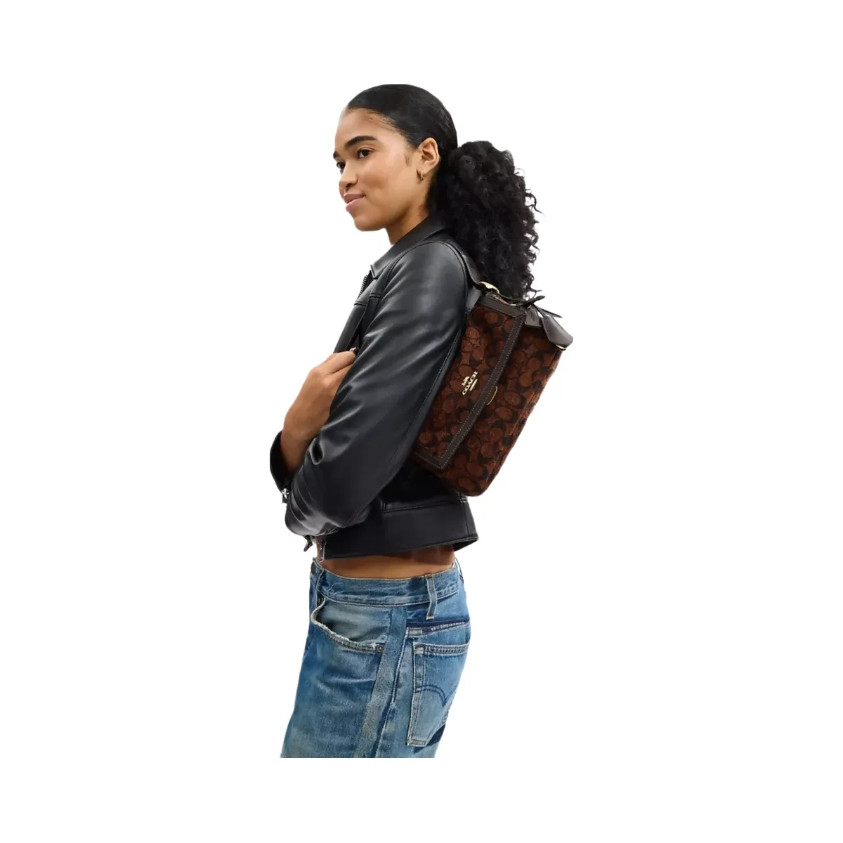 Coach Etta Small Flap Shoulder Bag In Signature Chenille in Gold Truffle
