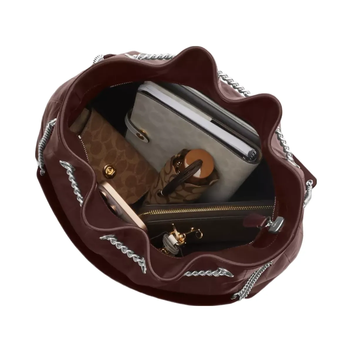 Coach Evelyn Large Shoulder Bag With Quilting in Silver Maple