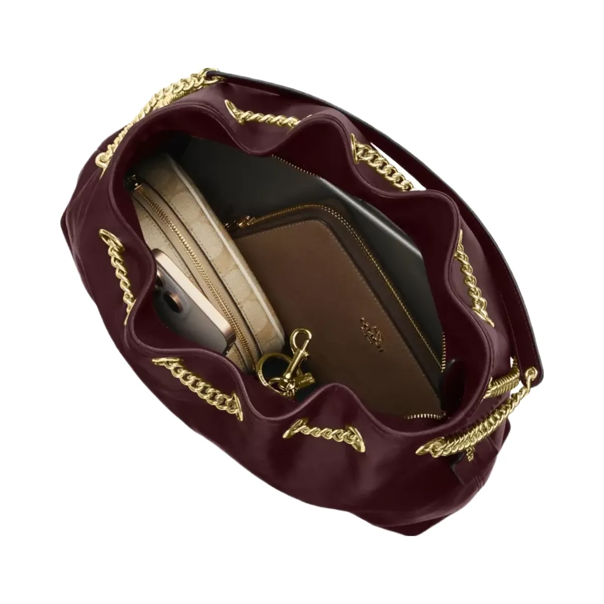Coach Evelyn Shoulder Bag in Gold Dark Wine