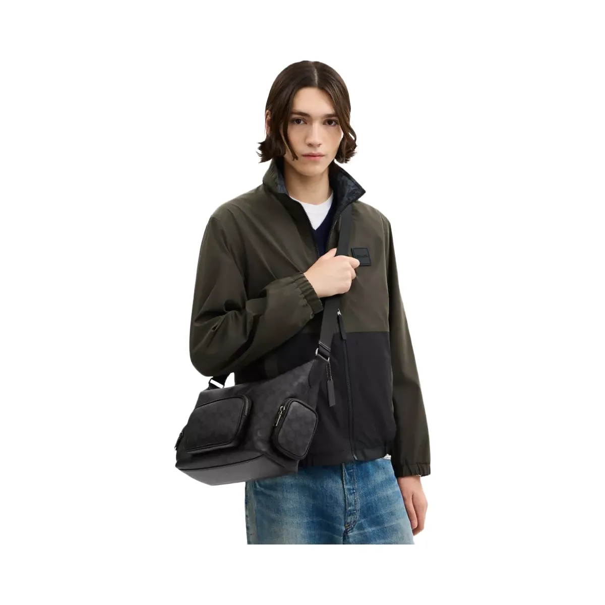 Coach Finn Crossbody Bag With Pockets In Signature Canvas in Gunmetal Charcoal Black