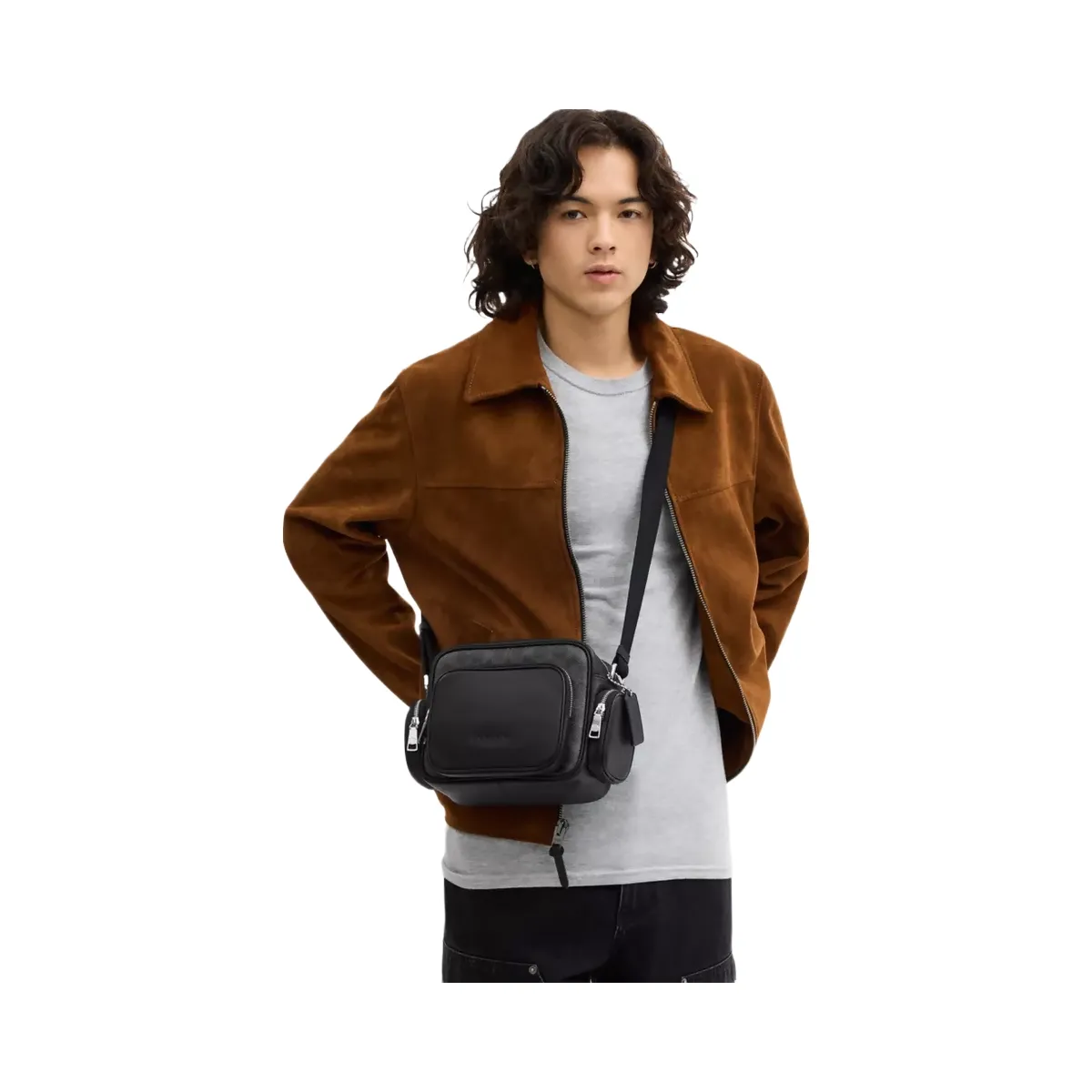 Coach Fletcher Crossbody Bag In Signature Canvas in Silver Black Signature