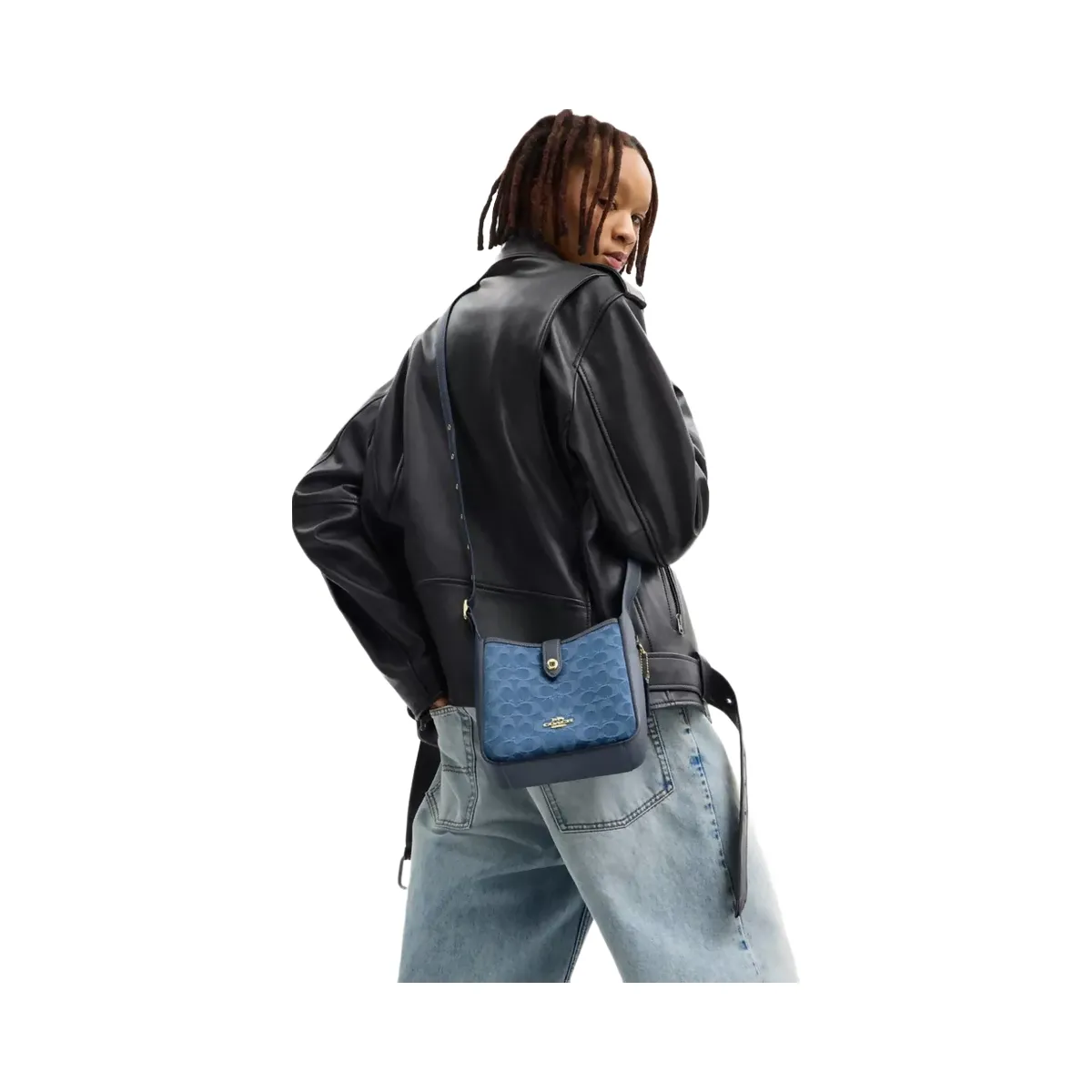 Coach Hadley Mini Crossbody Bag In Signature Denim in Gold Indigo