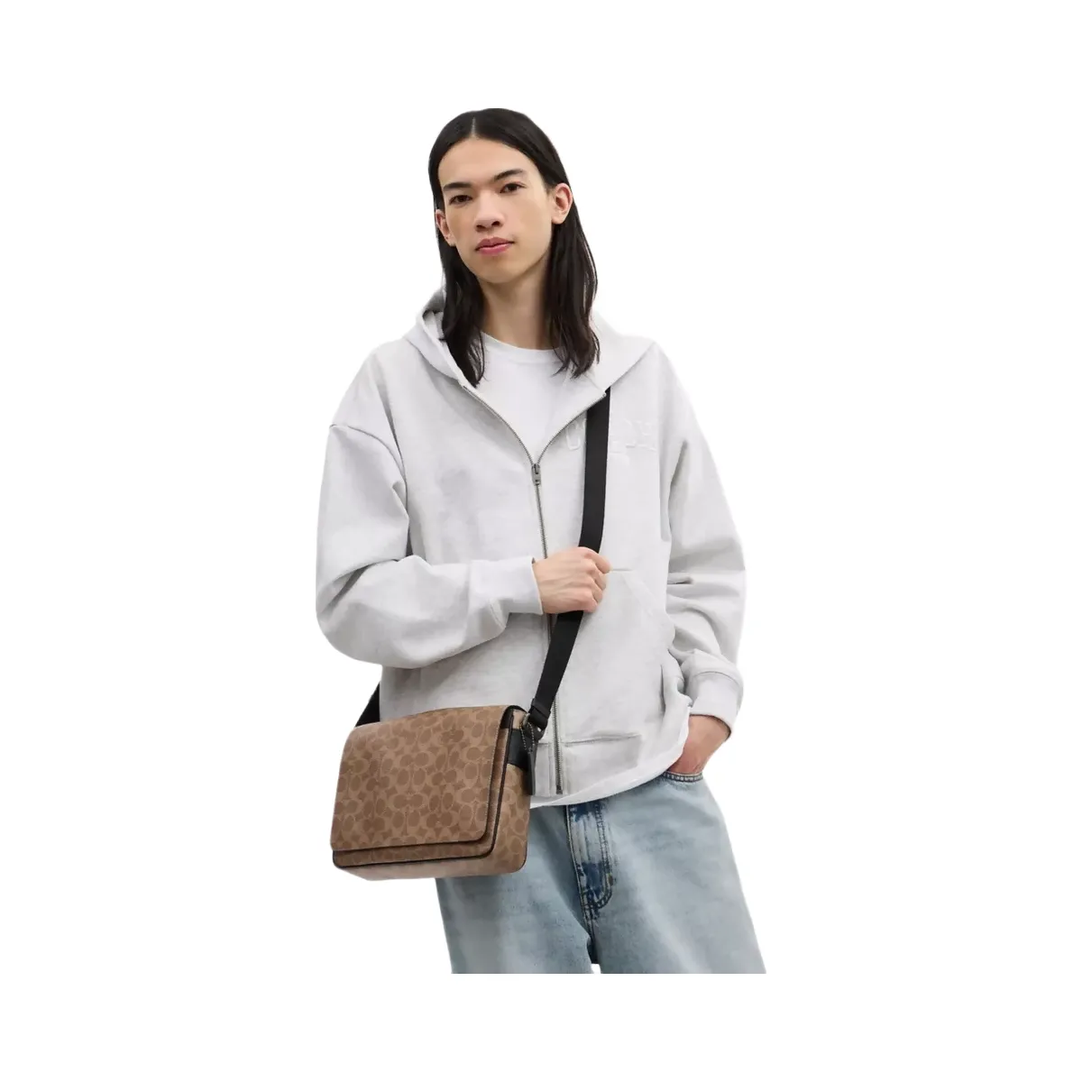 Coach Jack Messenger Bag In Signature Canvas in Gunmetal Tan Black