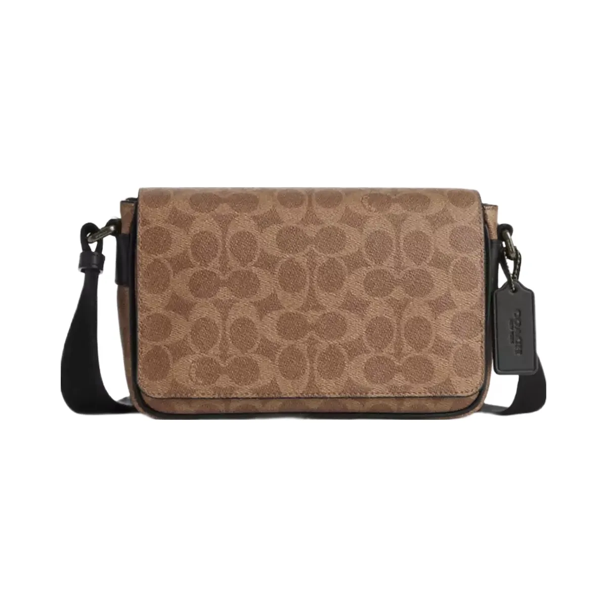 Coach Jack Small Flap Crossbody Bag In Signature Canvas in Gunmetal Tan Black