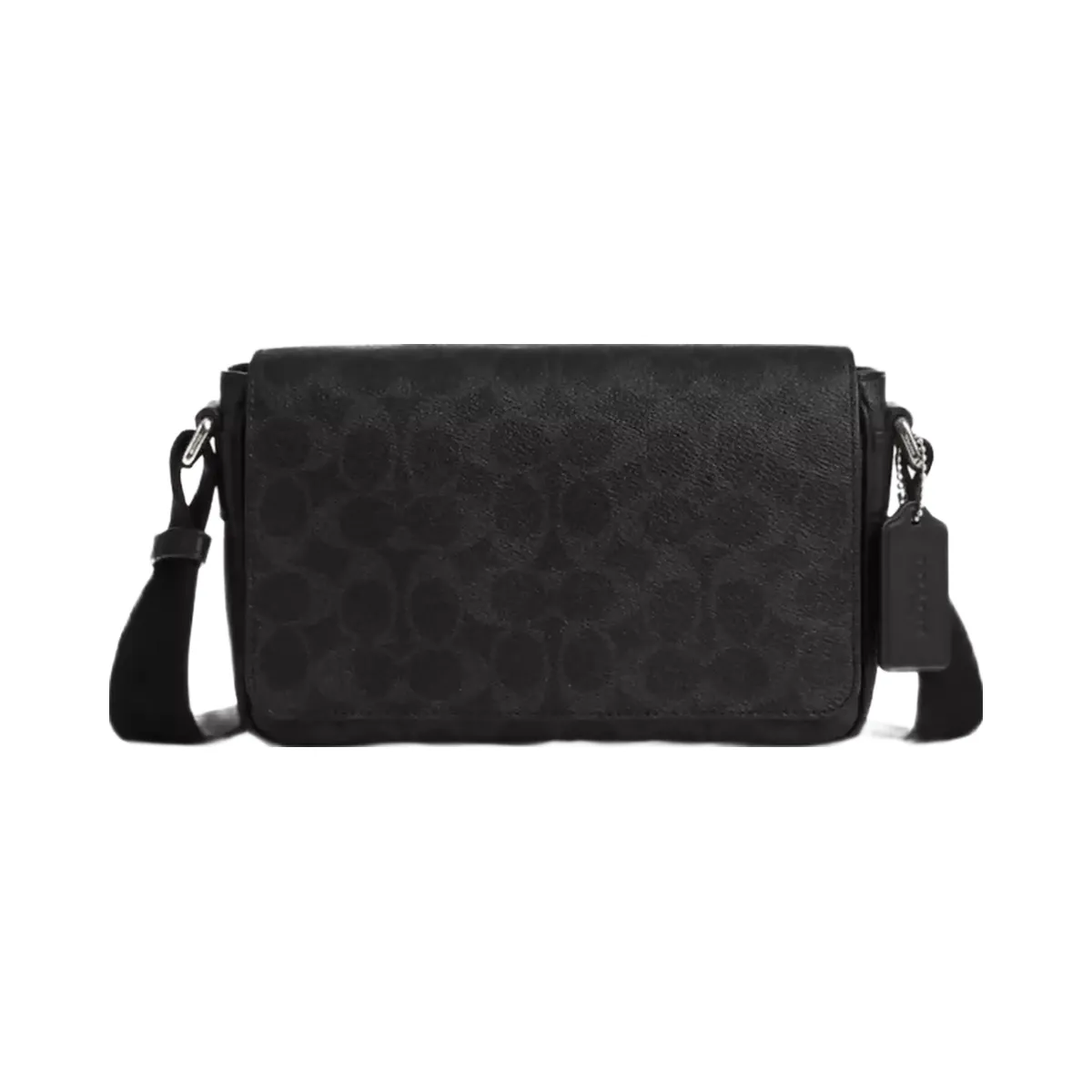 Coach Jack Small Flap Crossbody Bag In Signature Canvas in Silver Black Signature