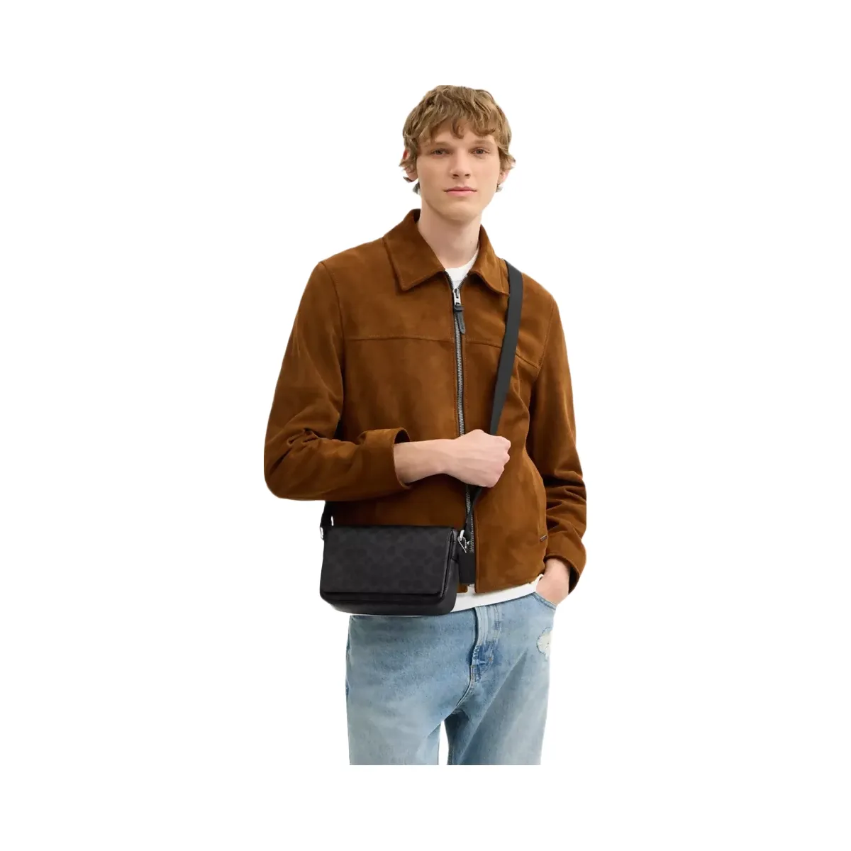 Coach Jack Small Flap Crossbody Bag In Signature Canvas in Silver Black Signature
