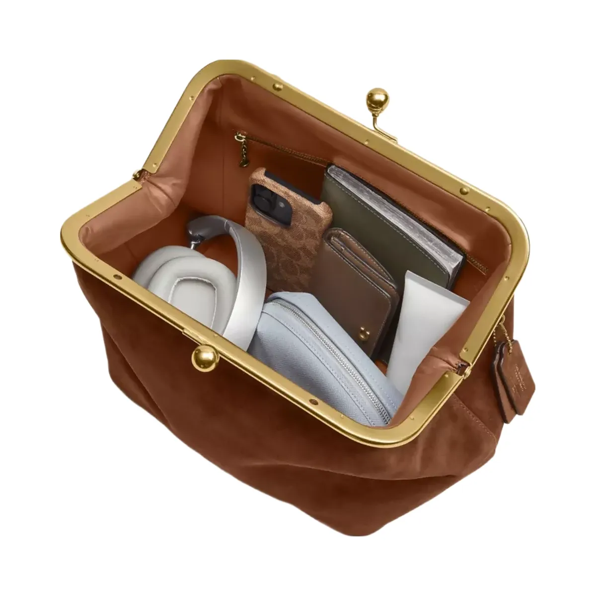 Coach Kisslock Frame Bag 27 in Brass Warm Brown