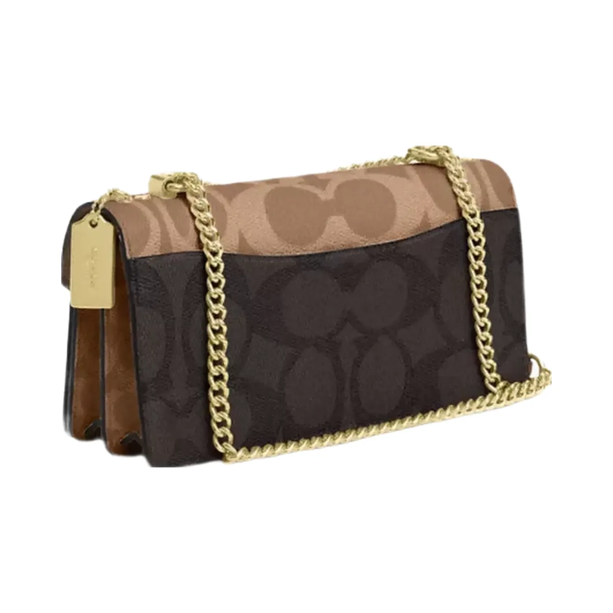 Coach Klare Envelope Crossbody Bag In Blocked Signature Canvas in Gold Walnut Tan