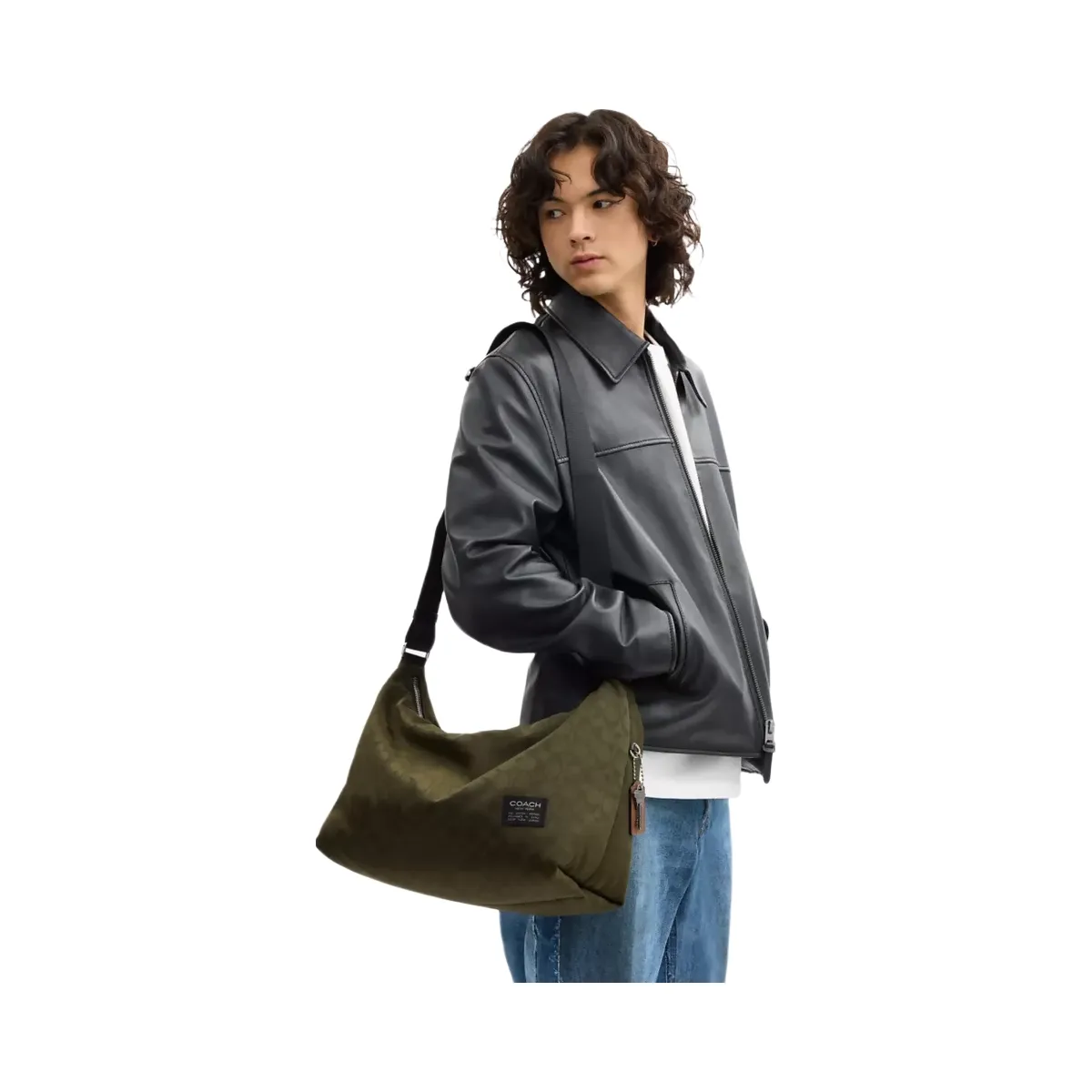 Coach Leo Crossbody In Signature Nylon in Dark Moss