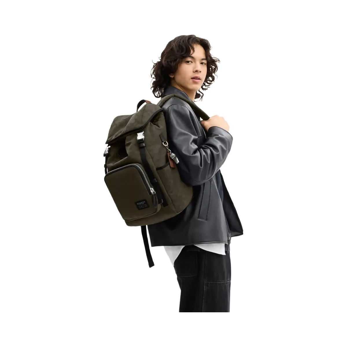 Coach Logan Backpack In Signature Nylon in Dark Moss