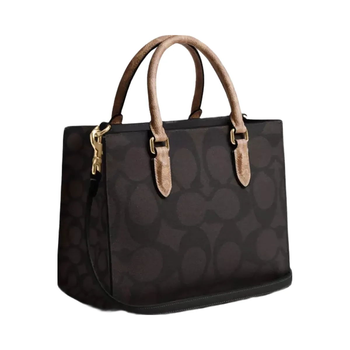 Coach Maggie Small Tote Bag In Blocked Signature Canvas in Gold Walnut Tan