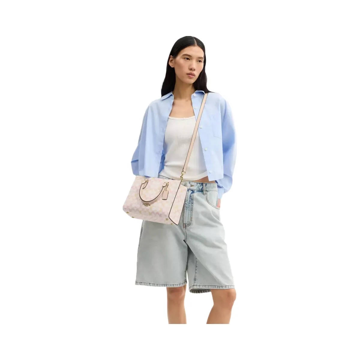 Coach Maggie Small Tote Bag In Signature Canvas in Gold Chalk Pink