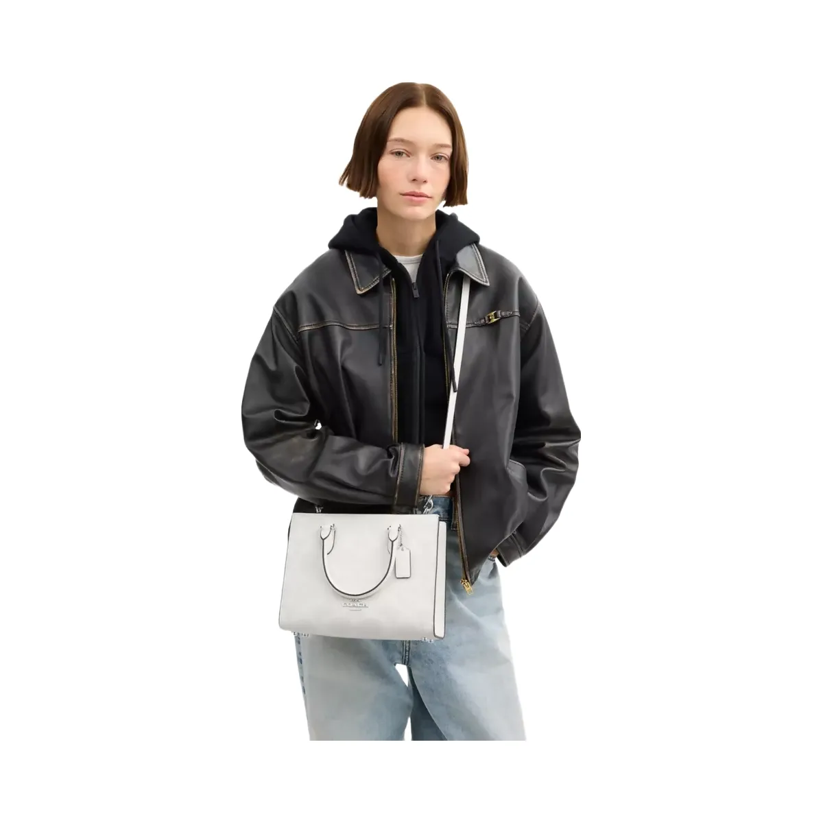 Coach Maggie Small Tote Bag In Signature Canvas in Silver White Chalk