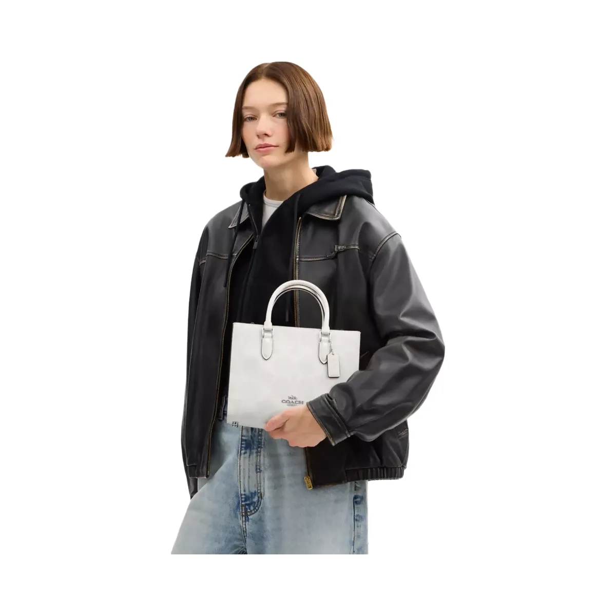 Coach Maggie Small Tote Bag In Signature Canvas in Silver White Chalk