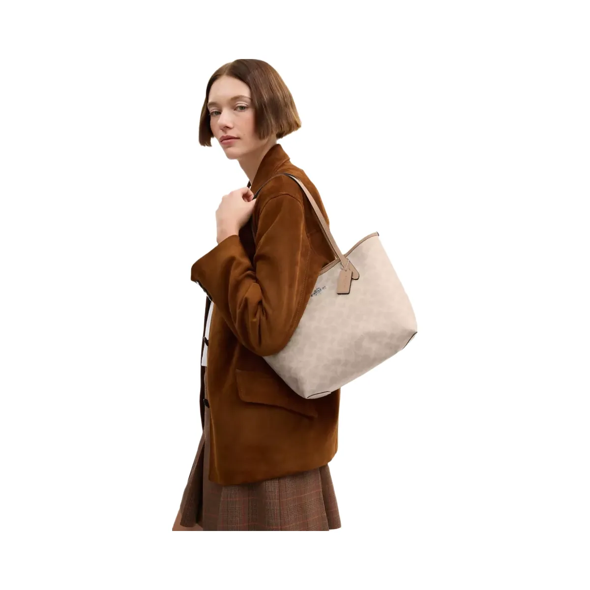 Coach Medium City Tote Bag In Signature Canvas in Silver Sand Taupe