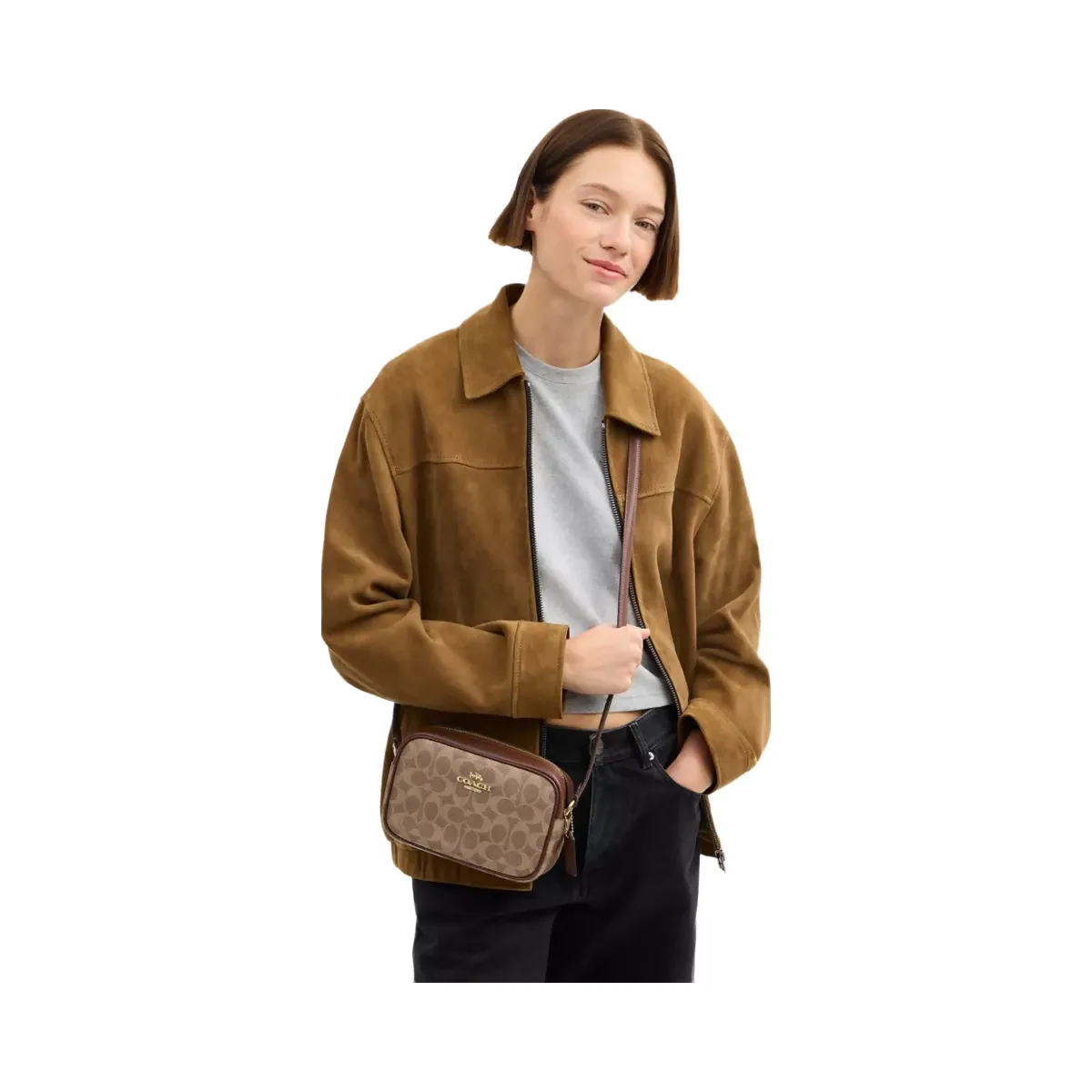 Coach Mini Jamie Camera Bag In Signature Canvas in Gold Tan Brown