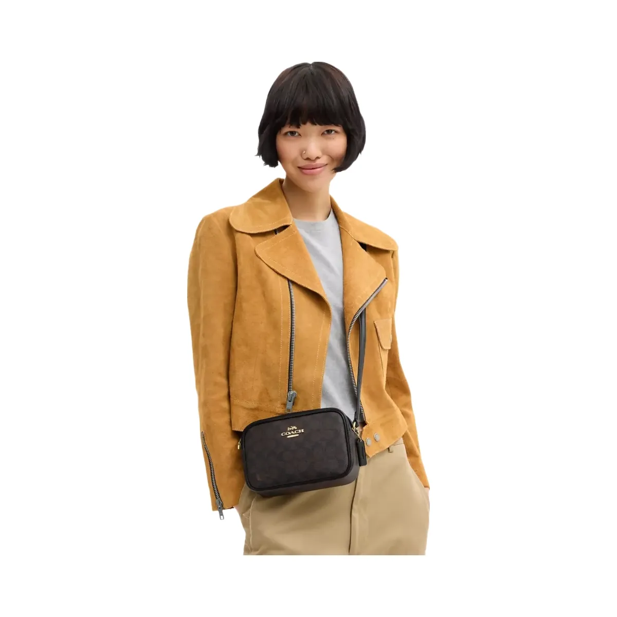 Coach Mini Jamie Camera Bag In Signature Canvas in Gold Walnut Black