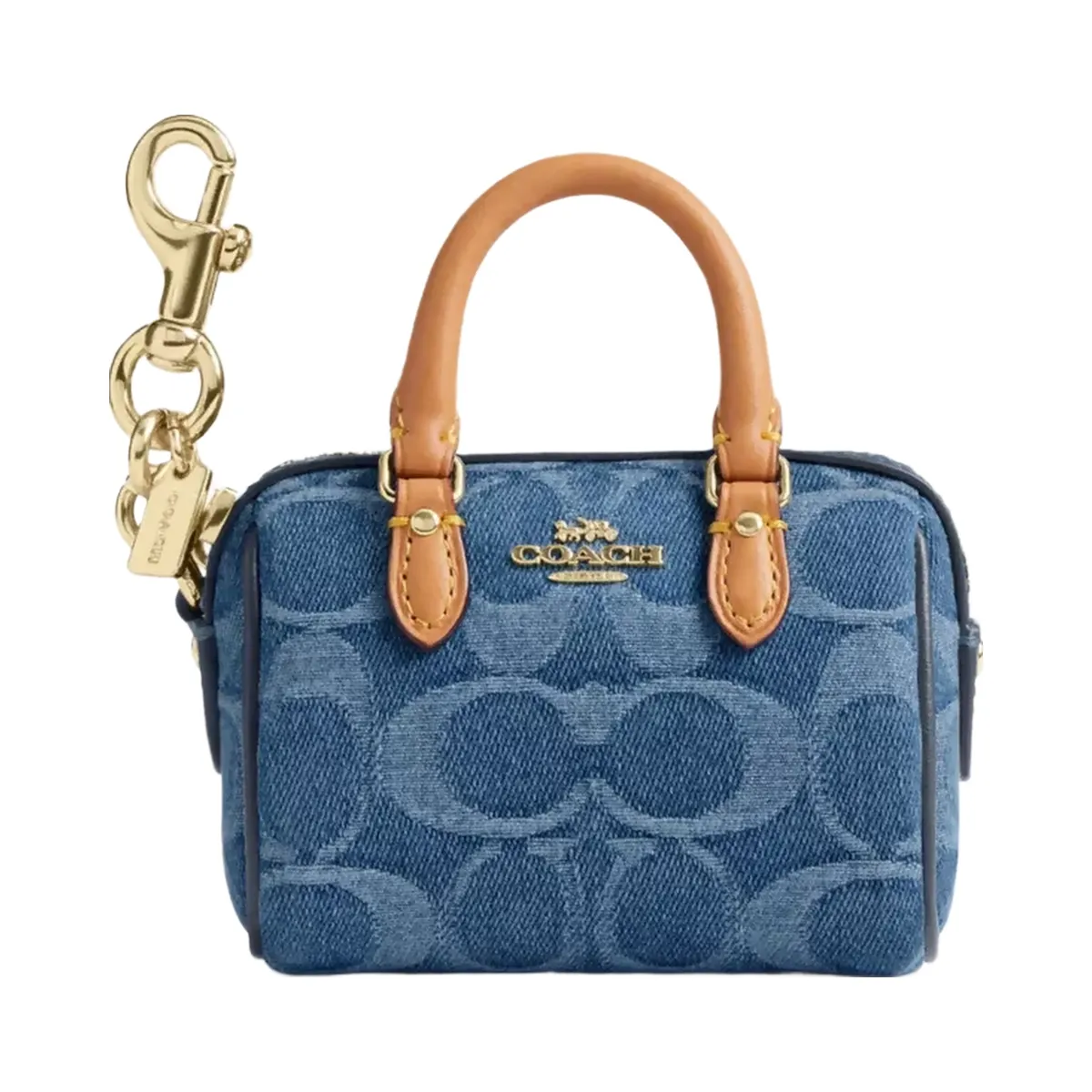 Coach Mini Rowan Bag Charm In Signature Denim in Gold Indigo
