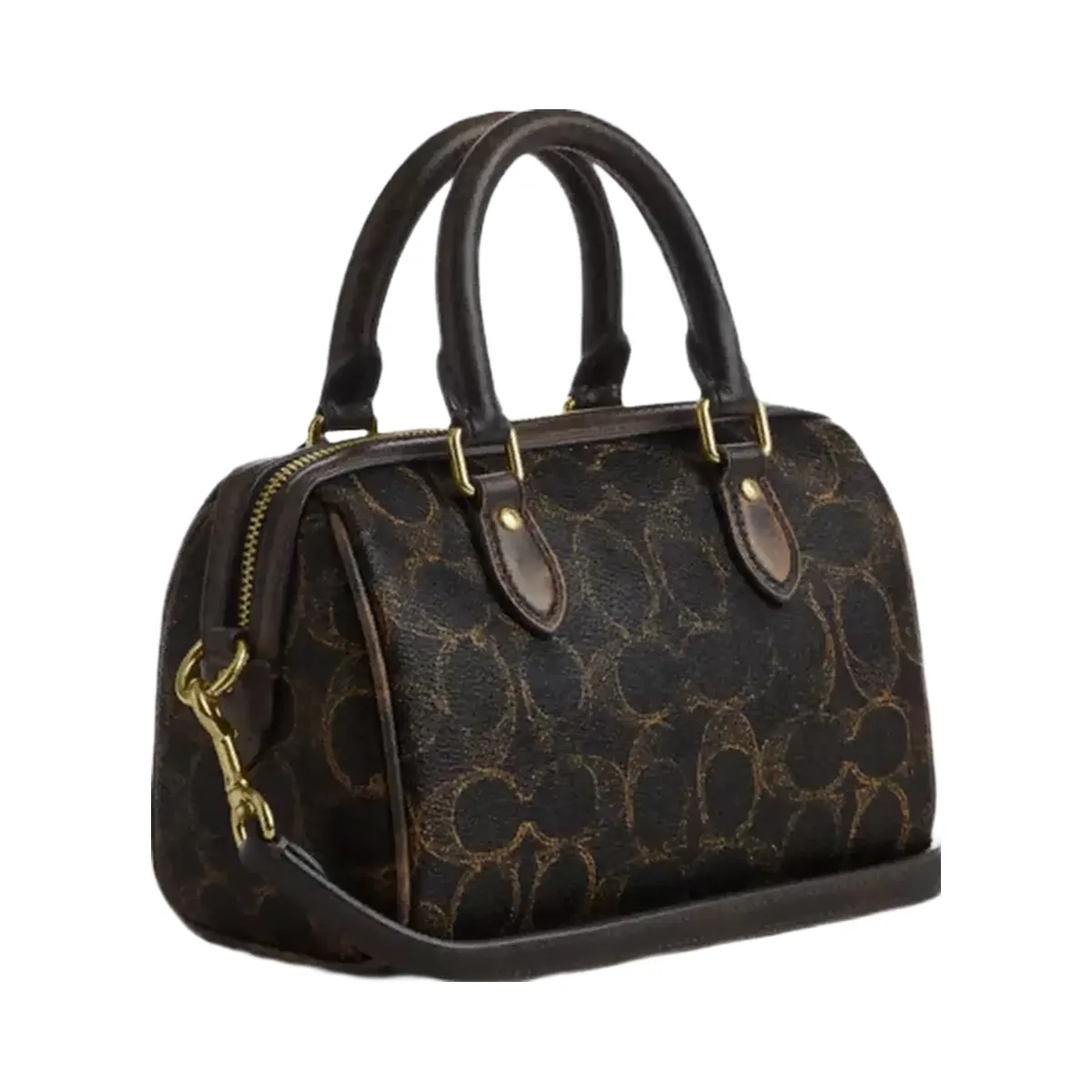 Coach Mini Rowan Crossbody Bag In Loved Signature Canvas With Charms in Gold Brown